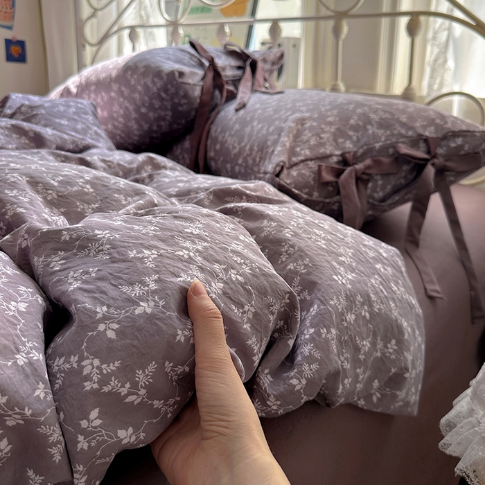 91家纺网 家纺一手货源 找家纺 漫仙阁家纺2025新款蝴蝶结绑带款四件套-碎花系列 月桂