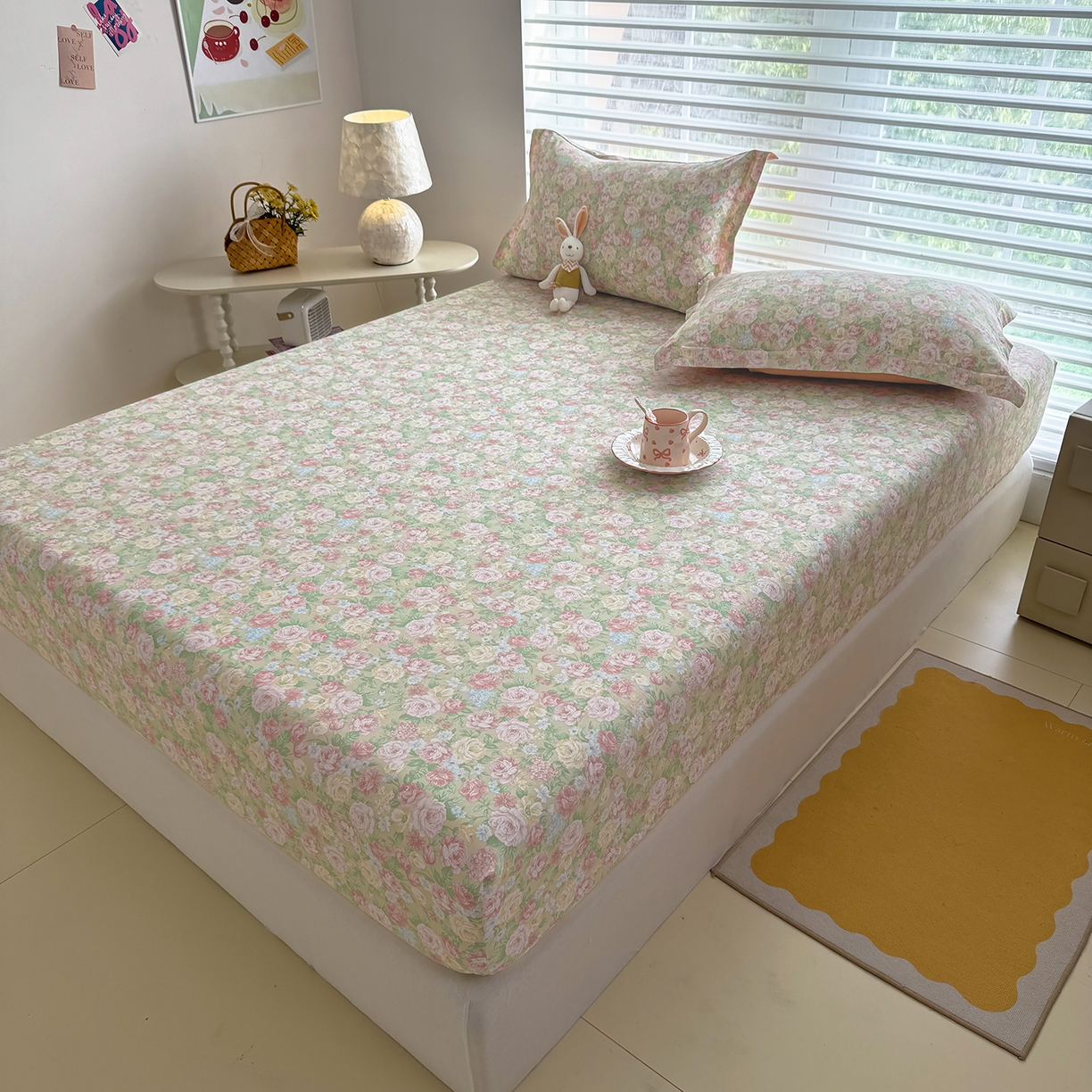 91家纺网 家纺一手货源 找家纺 壹贝家纺 2025新款A类印花全棉床笠 玫瑰的故事