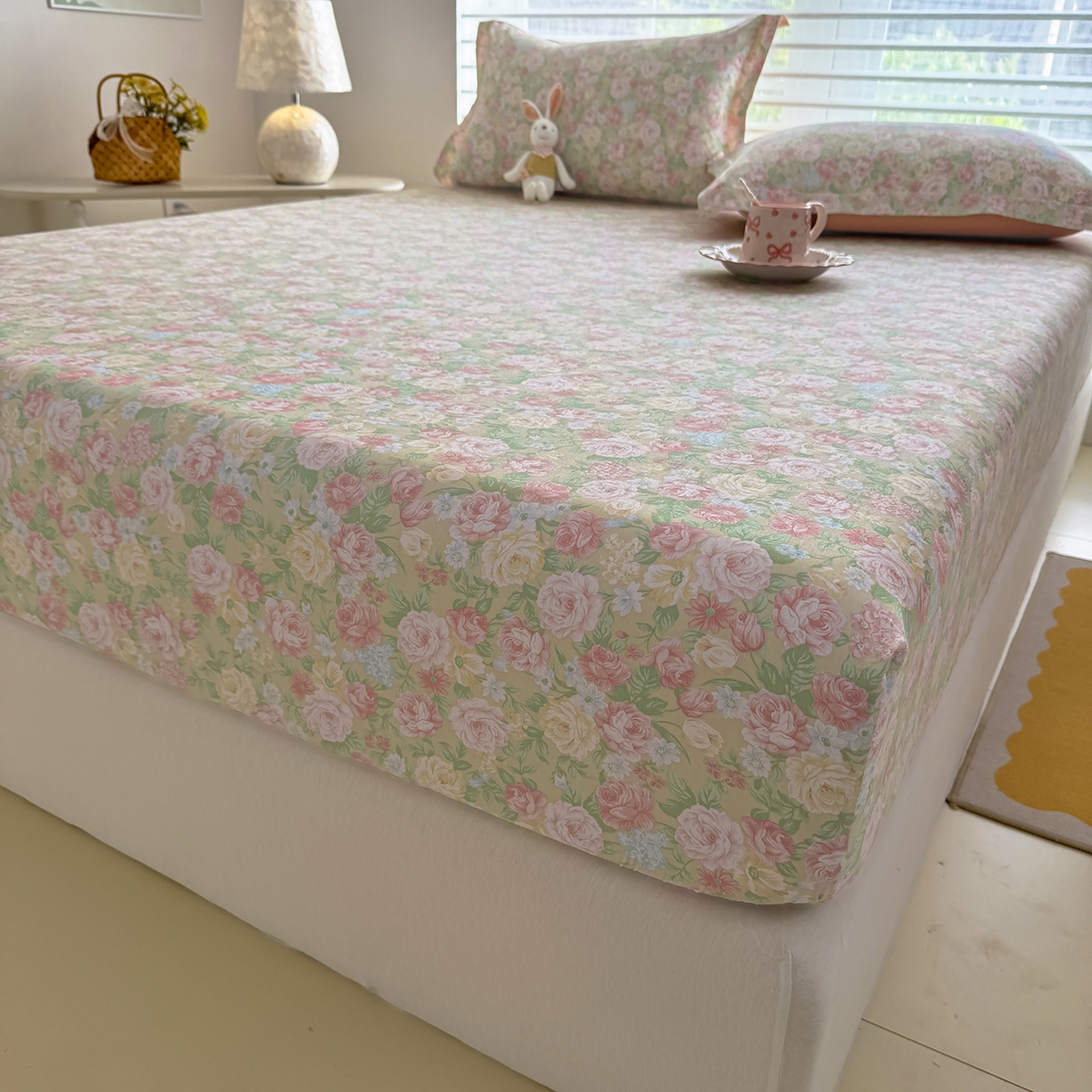 91家纺网 家纺一手货源 找家纺 壹贝家纺 2025新款A类印花全棉床笠 玫瑰的故事