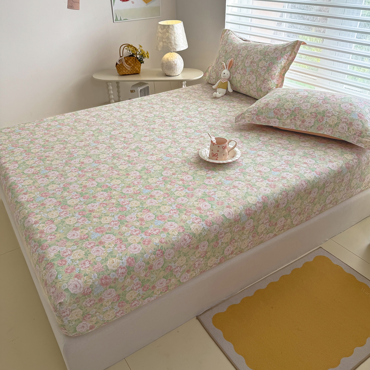 91家纺网 家纺一手货源 找家纺 壹贝家纺 2025新款A类印花全棉床笠 玫瑰的故事