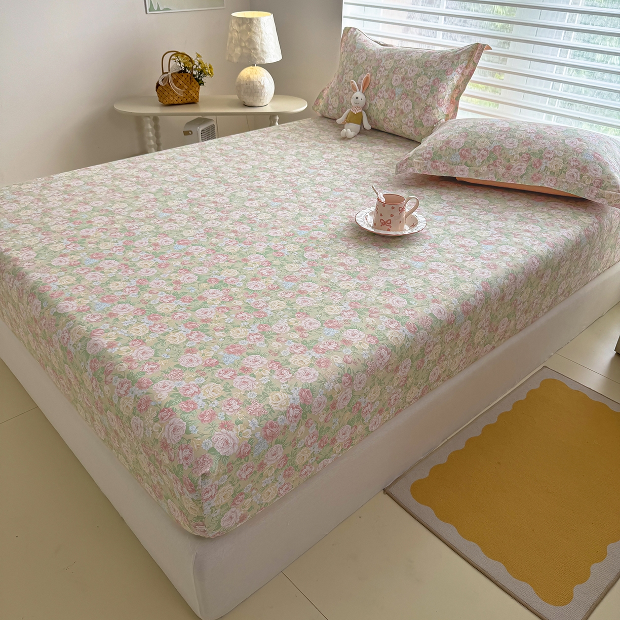 91家纺网 家纺一手货源 找家纺 壹贝家纺 2025新款A类印花全棉床笠 玫瑰的故事