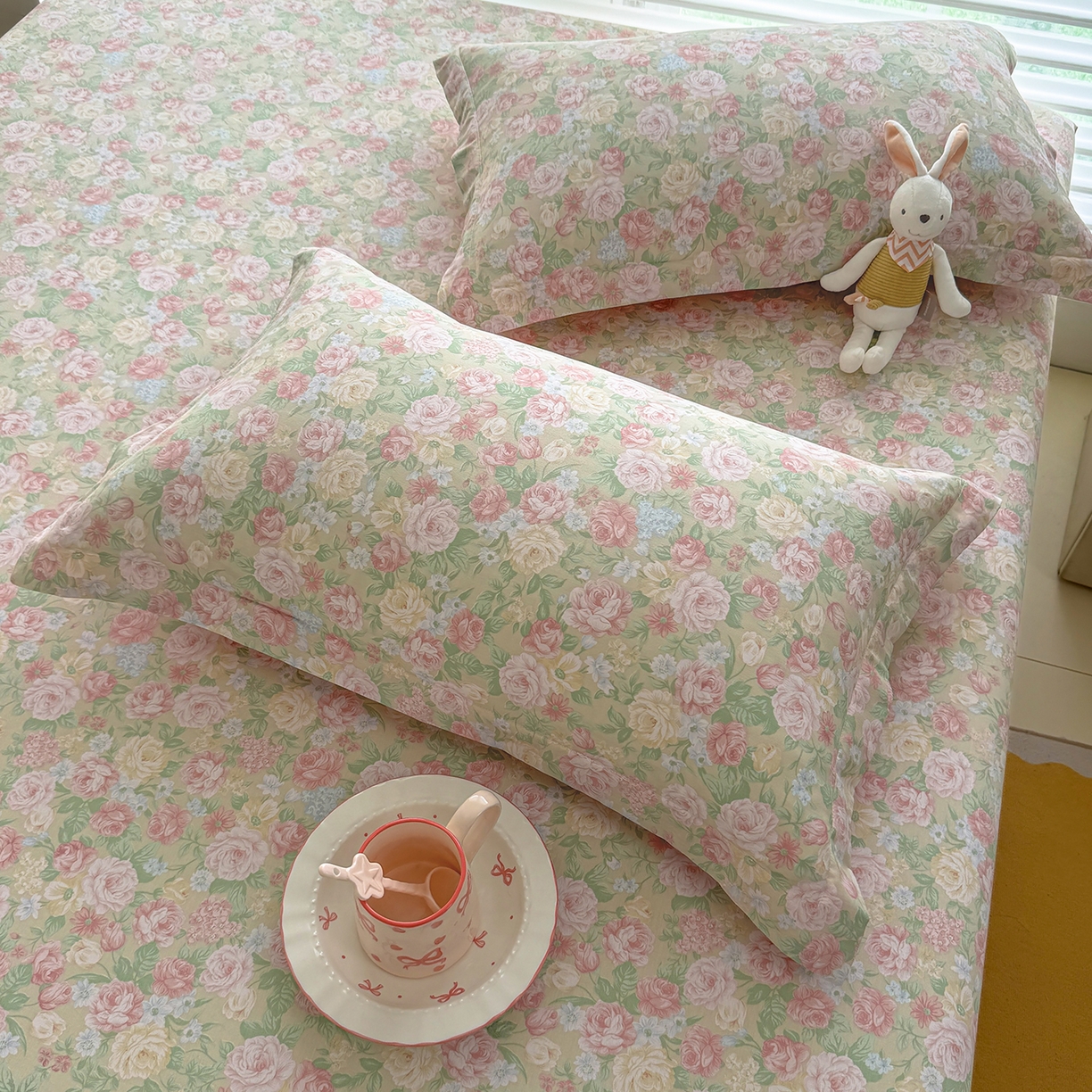 91家纺网 家纺一手货源 找家纺 壹贝家纺 2025新款A类印花全棉床笠 玫瑰的故事