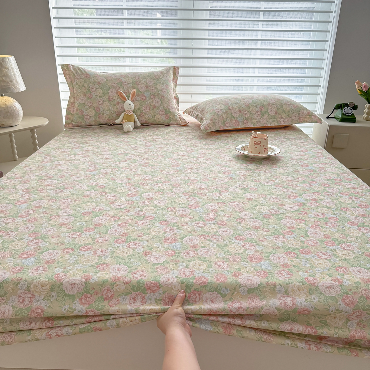 91家纺网 家纺一手货源 找家纺 壹贝家纺 2025新款A类印花全棉床笠 玫瑰的故事