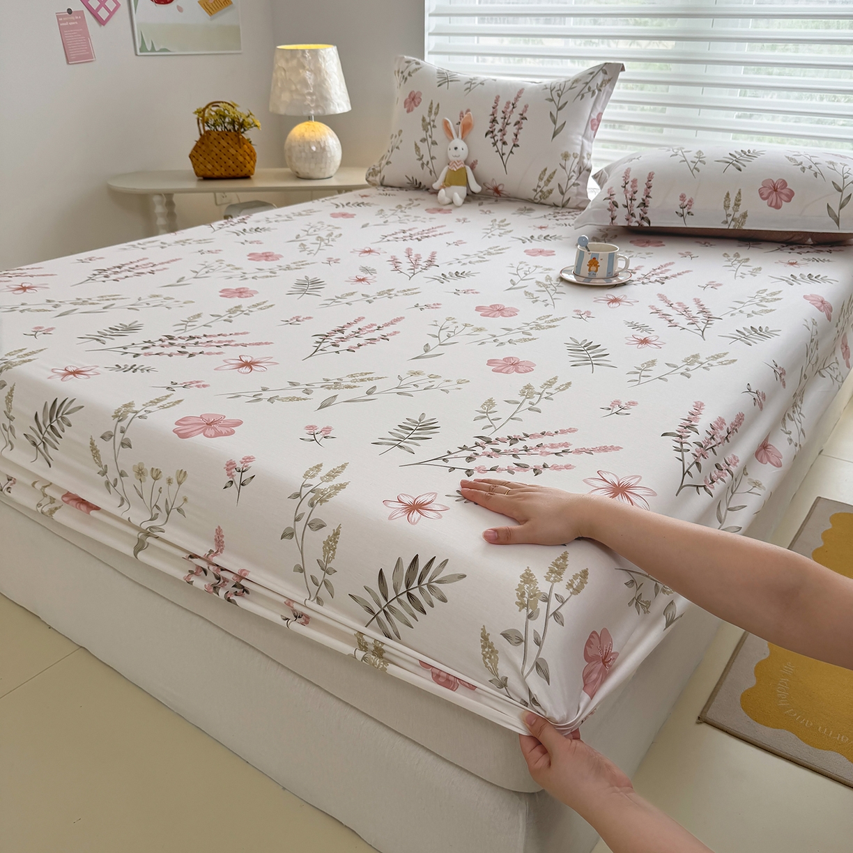 91家纺网 家纺一手货源 找家纺 壹贝家纺 2025新款A类印花全棉床笠 陌上花开