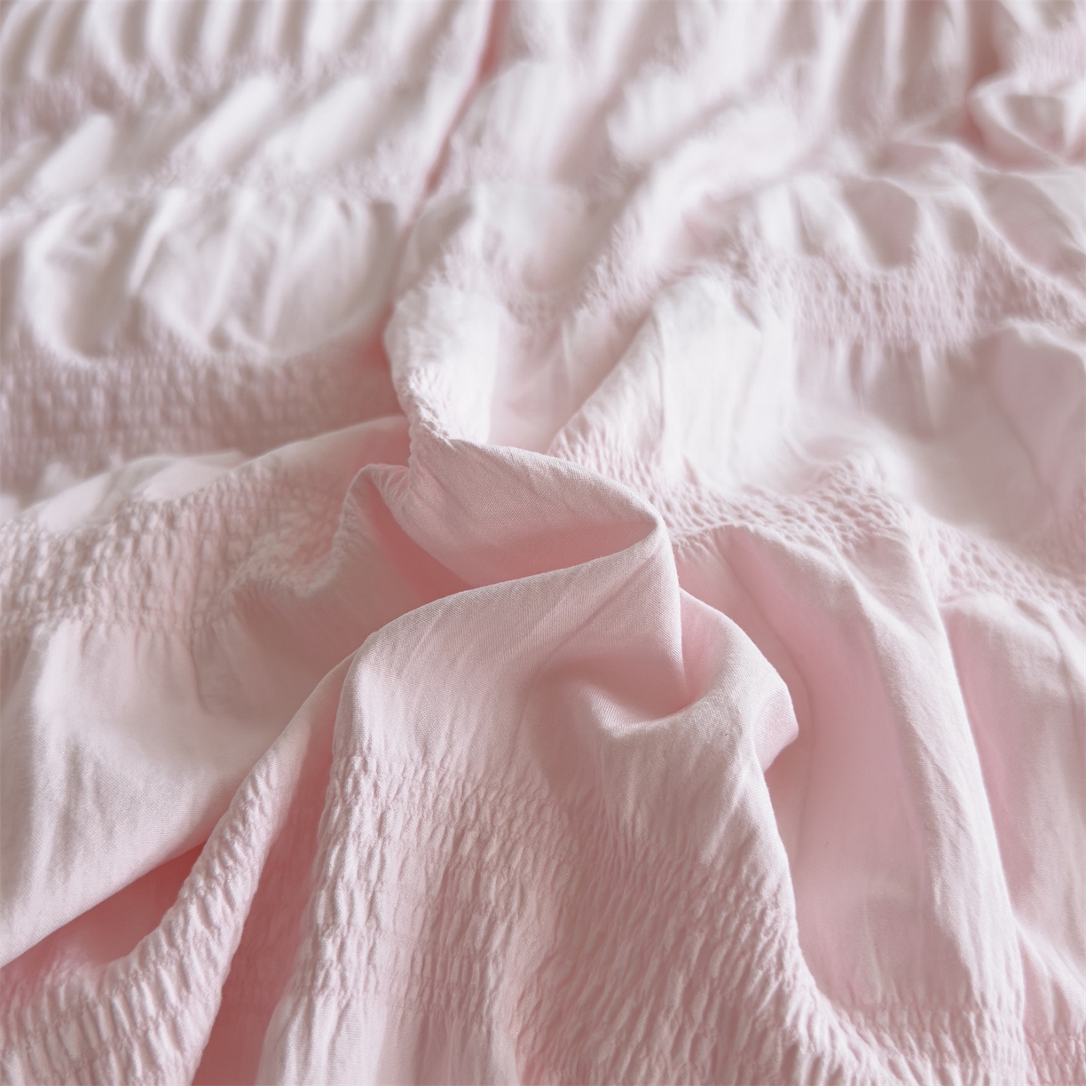 91家纺网 家纺一手货源 找家纺 梦庭帛美 2025新款韩版公主风可乐泡泡纱四件套 奶油黄