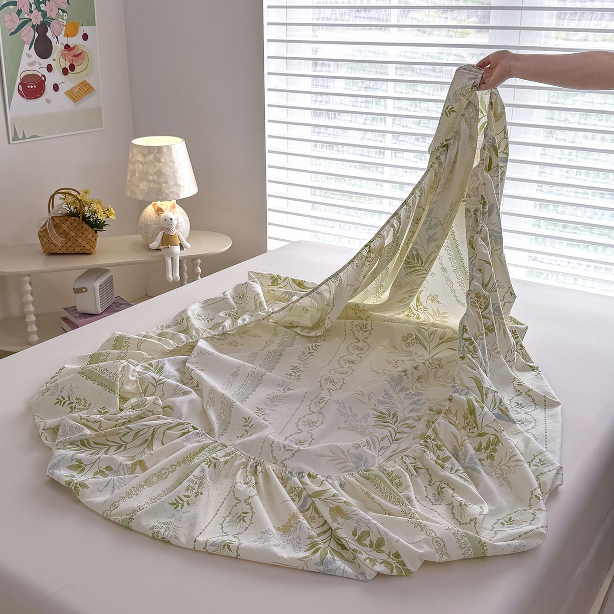 91家纺网 家纺一手货源 找家纺 壹贝家纺 2025新款A类印花全棉床笠 沐雅清风