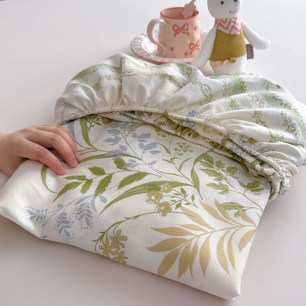 91家纺网 家纺一手货源 找家纺 壹贝家纺 2025新款A类印花全棉床笠 沐雅清风