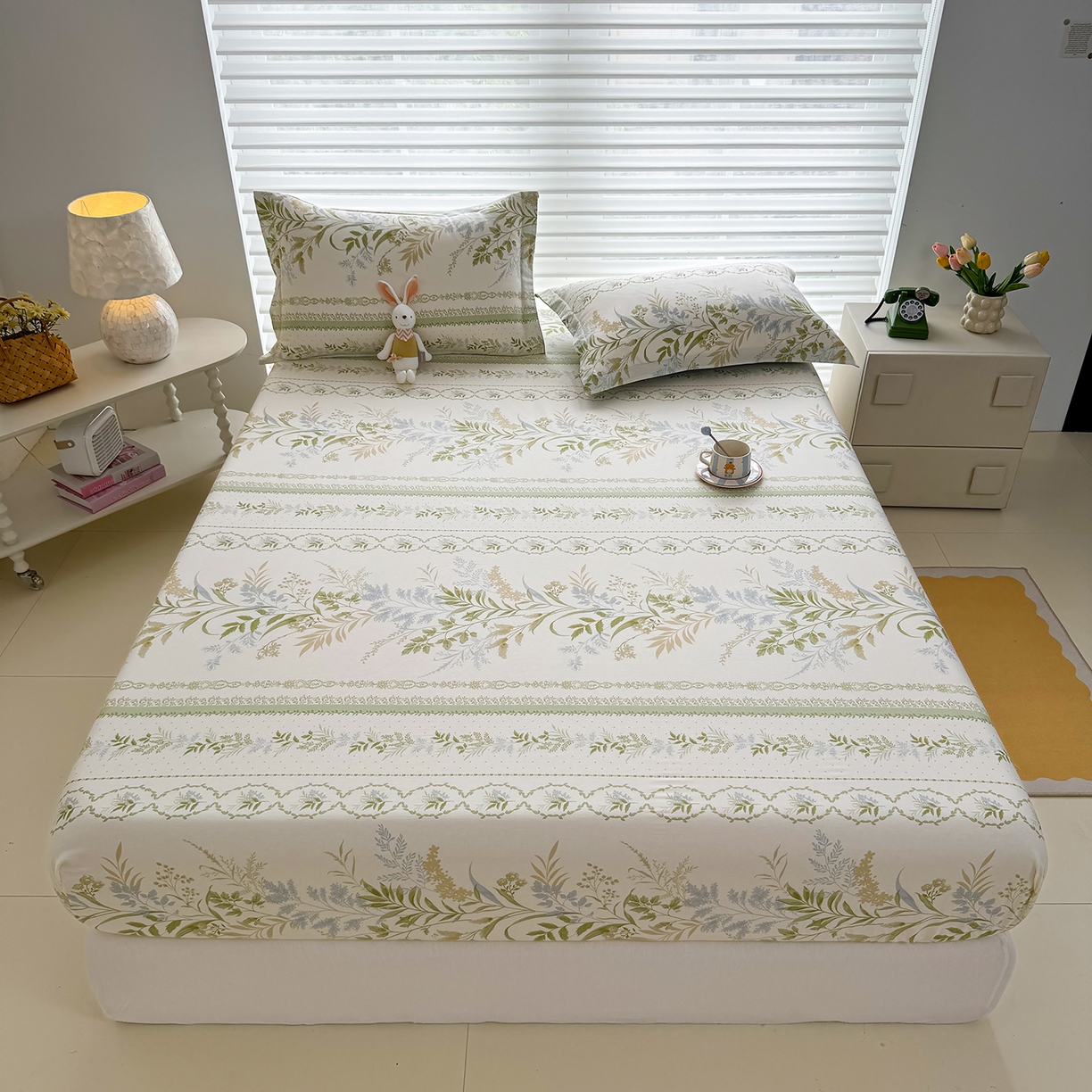 91家纺网 家纺一手货源 找家纺 壹贝家纺 2025新款A类印花全棉床笠 沐雅清风