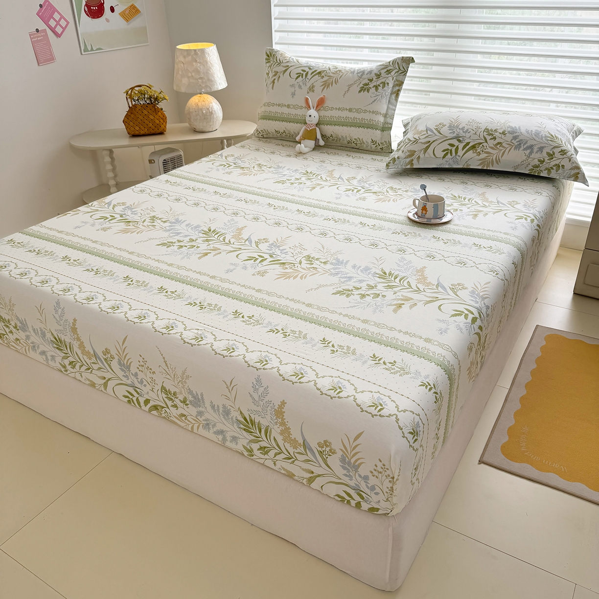 91家纺网 家纺一手货源 找家纺 壹贝家纺 2025新款A类印花全棉床笠 沐雅清风