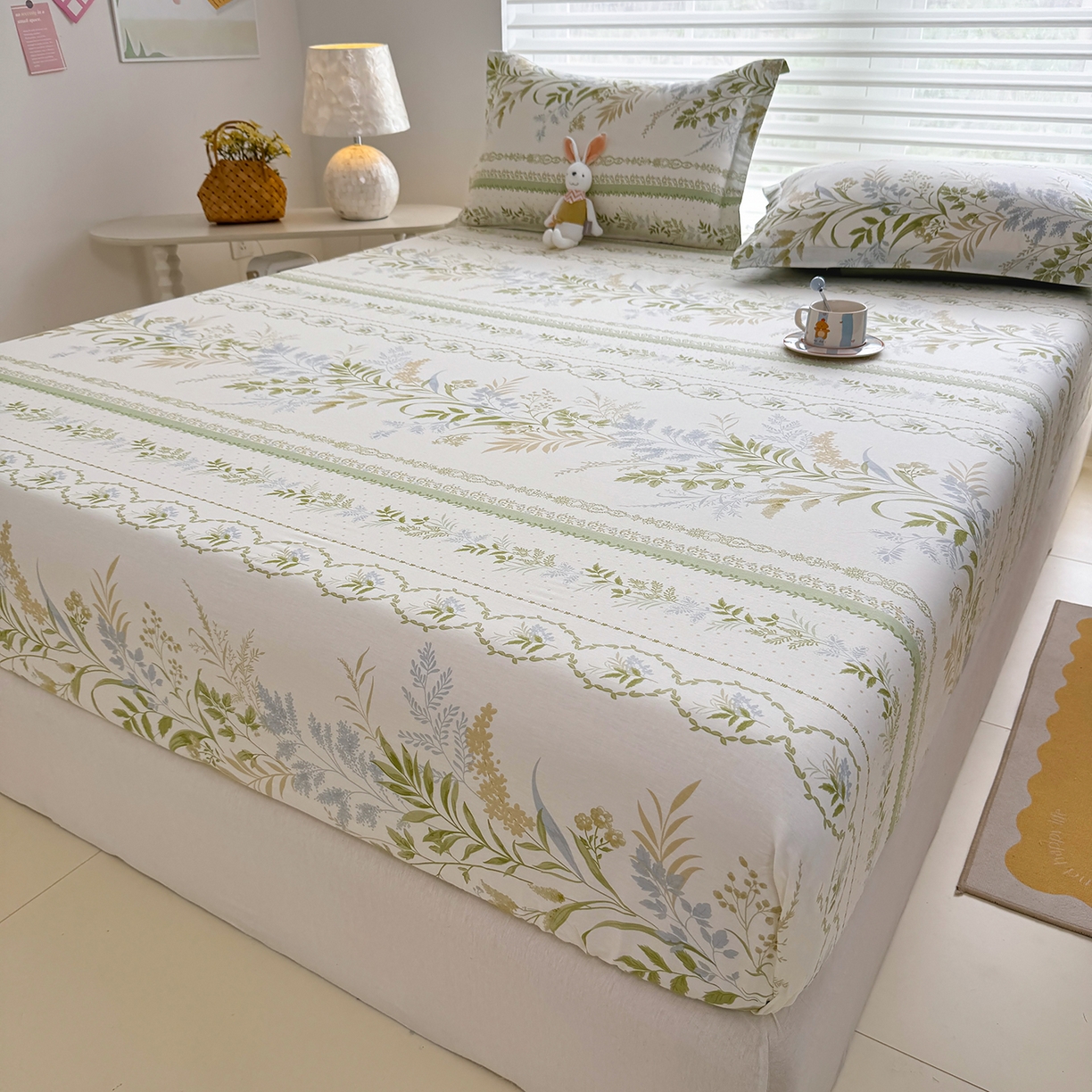 91家纺网 家纺一手货源 找家纺 壹贝家纺 2025新款A类印花全棉床笠 沐雅清风