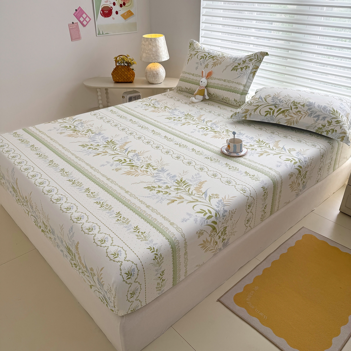 91家纺网 家纺一手货源 找家纺 壹贝家纺 2025新款A类印花全棉床笠 沐雅清风