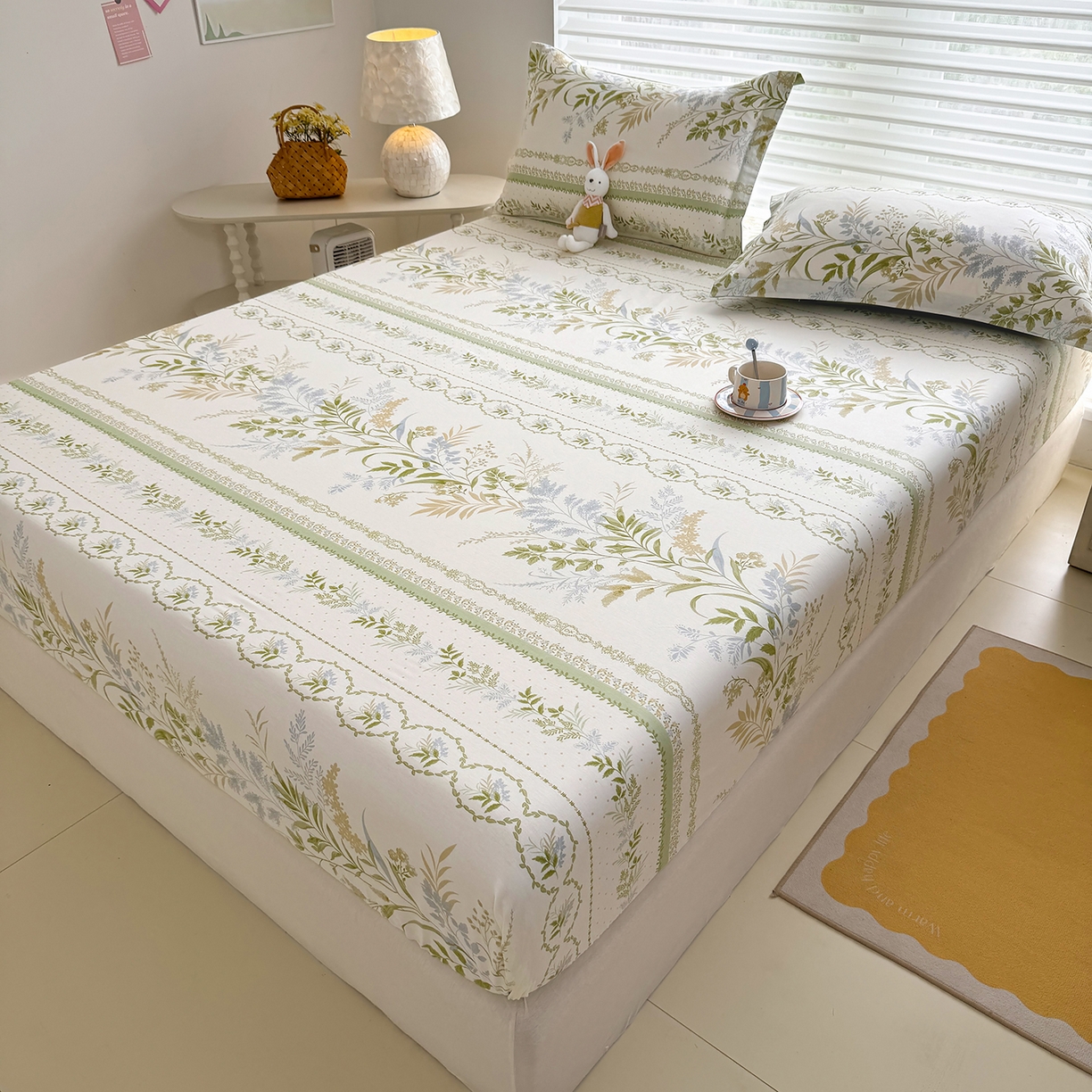 91家纺网 家纺一手货源 找家纺 壹贝家纺 2025新款A类印花全棉床笠 沐雅清风