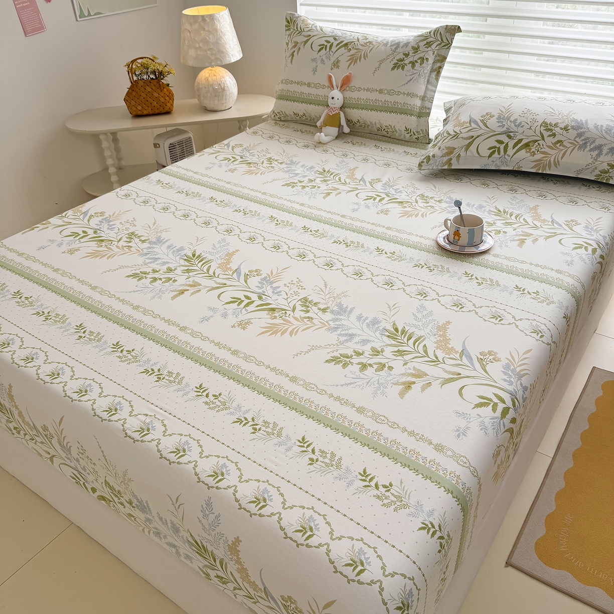 91家纺网 家纺一手货源 找家纺 壹贝家纺 2025新款A类印花全棉床笠 沐雅清风