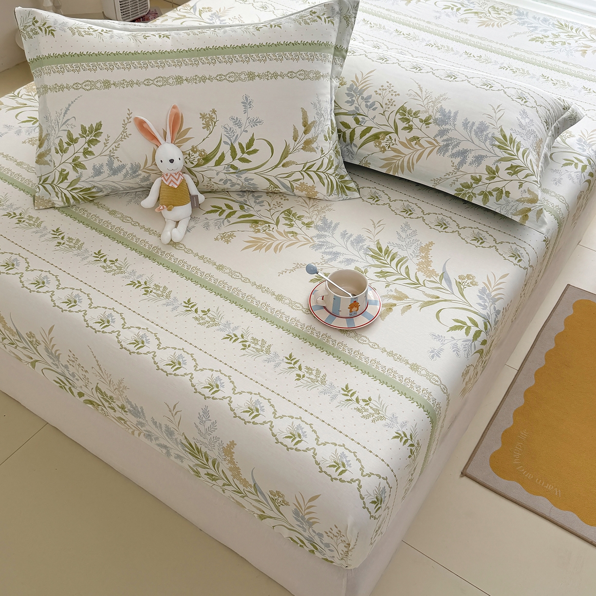 91家纺网 家纺一手货源 找家纺 壹贝家纺 2025新款A类印花全棉床笠 沐雅清风