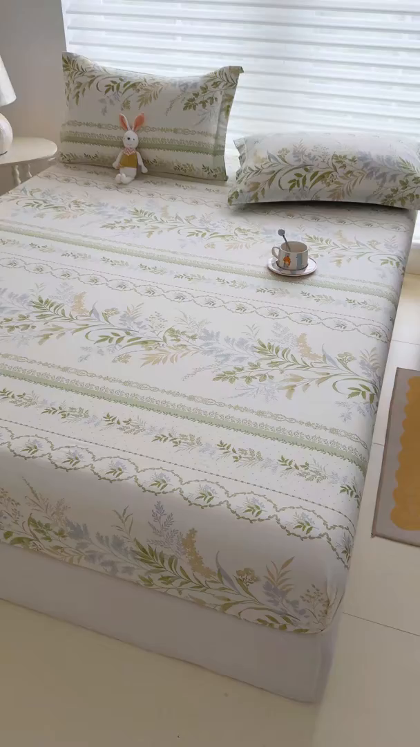 91家纺网 家纺一手货源 找家纺 壹贝家纺 2025新款A类印花全棉床笠 沐雅清风