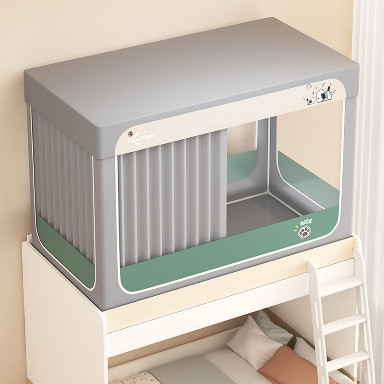 91家纺网 家纺一手货源 找家纺 （总）无瑕家居 2025新款强遮光无涂层简约无印良品风拼色学生宿舍全包底蚊帐上下铺床帘ins风全底学生蚊帐