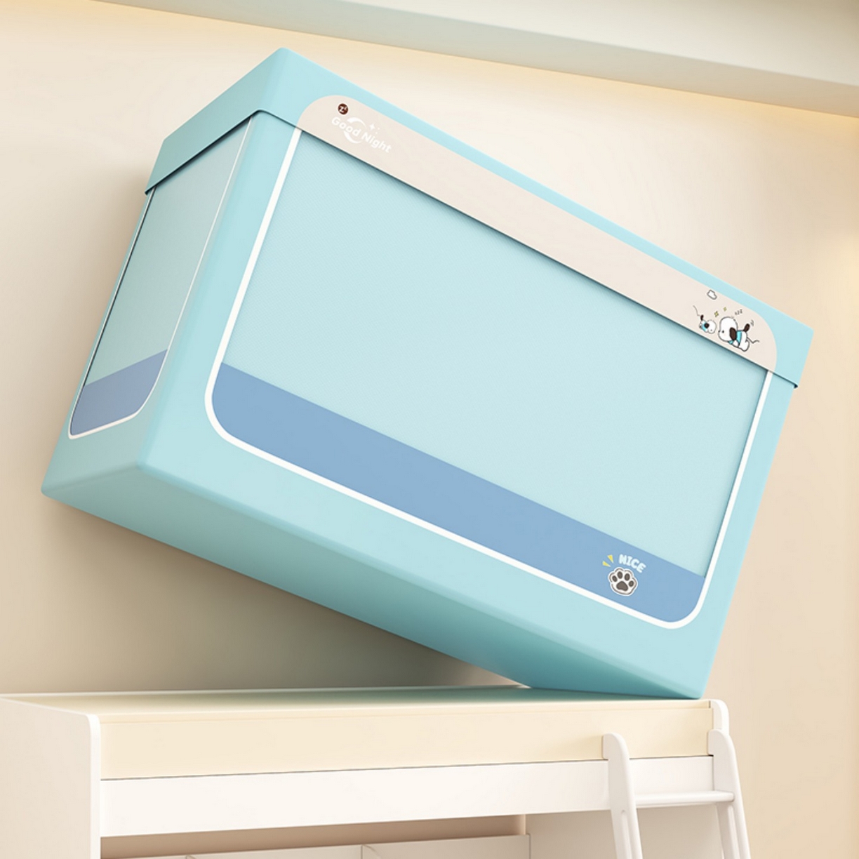 91家纺网 家纺一手货源 找家纺 无瑕家居 2025新款强遮光无涂层简约无印良品风拼色学生宿舍全包底蚊帐上下铺床帘ins风全底学生蚊帐 帕恰狗【浅蓝+深蓝】-回底款