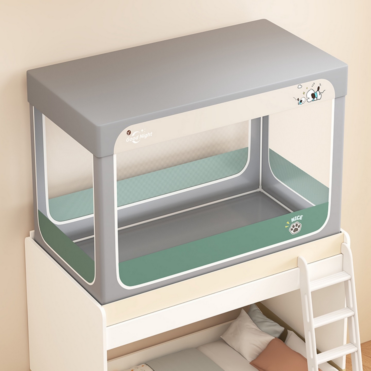 91家纺网 家纺一手货源 找家纺 （总）无瑕家居 2025新款强遮光无涂层简约无印良品风拼色学生宿舍全包底蚊帐上下铺床帘ins风全底学生蚊帐