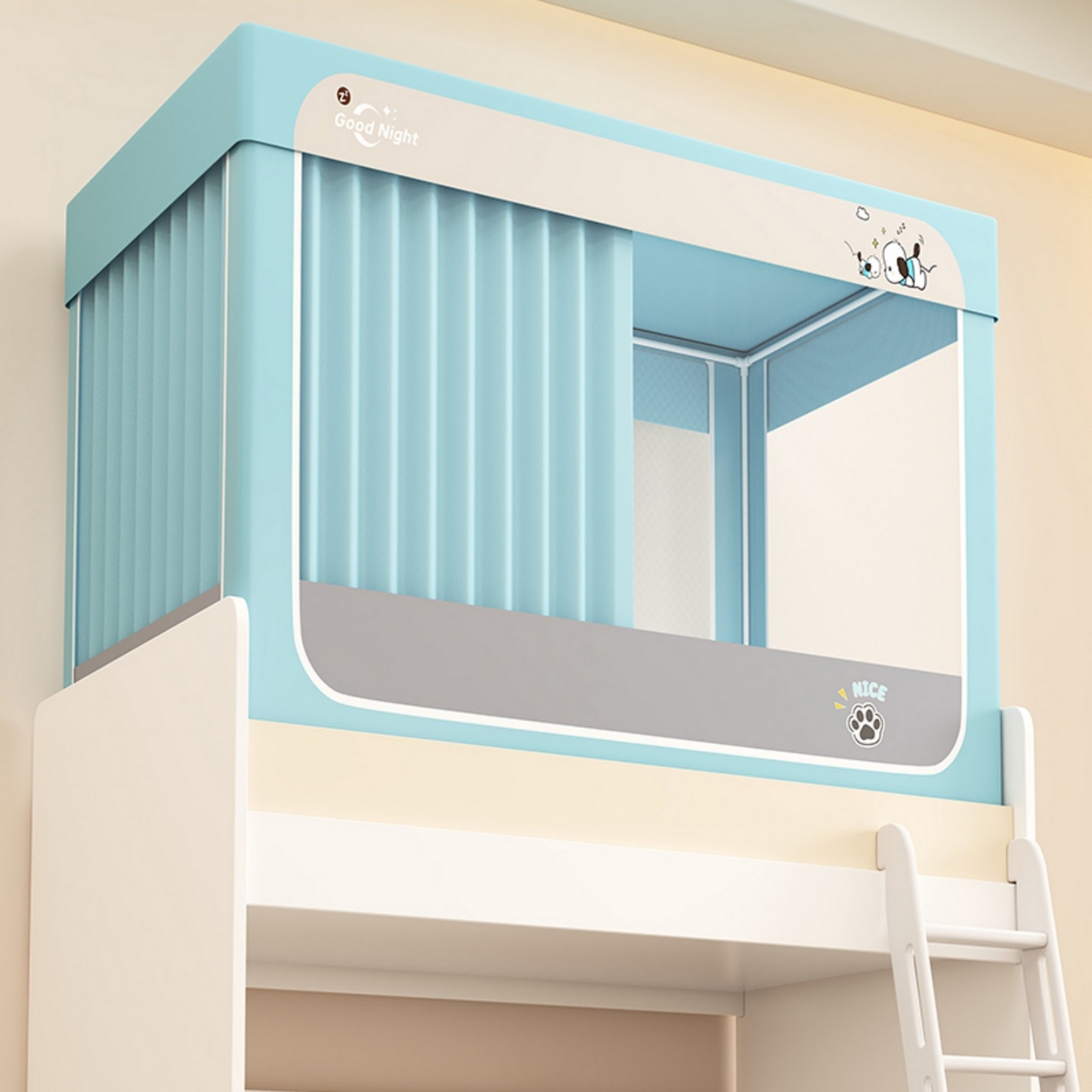 无瑕家居 2025新款强遮光无涂层简约无印良品风拼色学生宿舍全包底蚊帐上下铺床帘ins风全底学生蚊帐 帕恰狗【浅蓝+灰色】-回底款