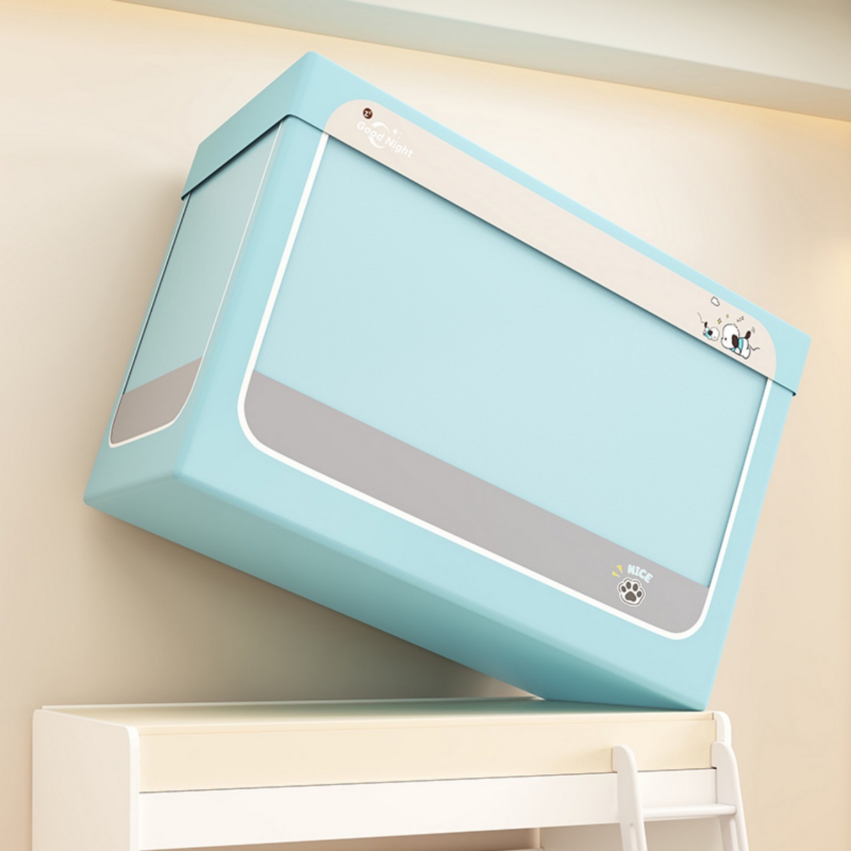 91家纺网 家纺一手货源 找家纺 无瑕家居 2025新款强遮光无涂层简约无印良品风拼色学生宿舍全包底蚊帐上下铺床帘ins风全底学生蚊帐 帕恰狗【浅蓝+灰色】-全底款