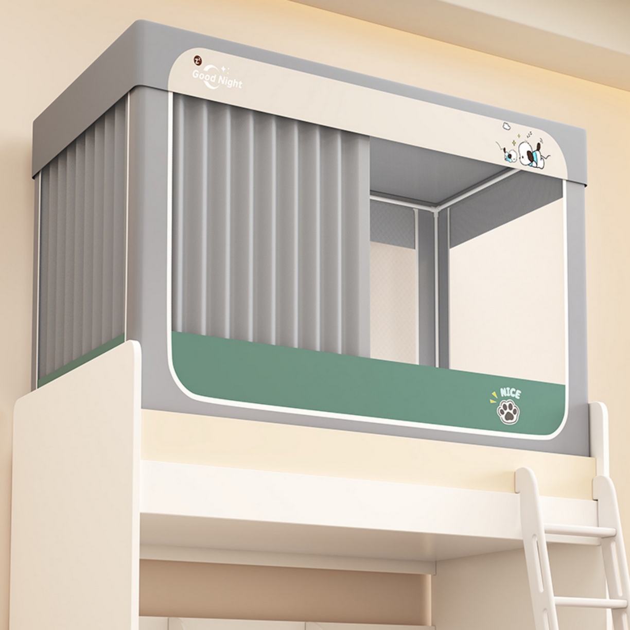 无瑕家居 2025新款强遮光无涂层简约无印良品风拼色学生宿舍全包底蚊帐上下铺床帘ins风全底学生蚊帐 帕恰狗【灰+墨绿】-回底款