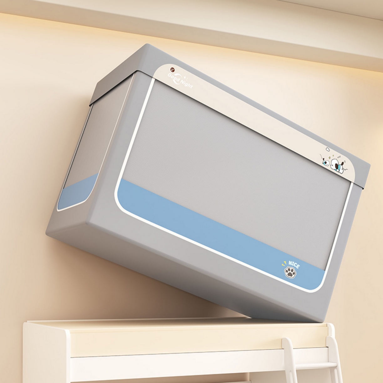 91家纺网 家纺一手货源 找家纺 无瑕家居 2025新款强遮光无涂层简约无印良品风拼色学生宿舍全包底蚊帐上下铺床帘ins风全底学生蚊帐 帕恰狗【灰色+深蓝】-全底款