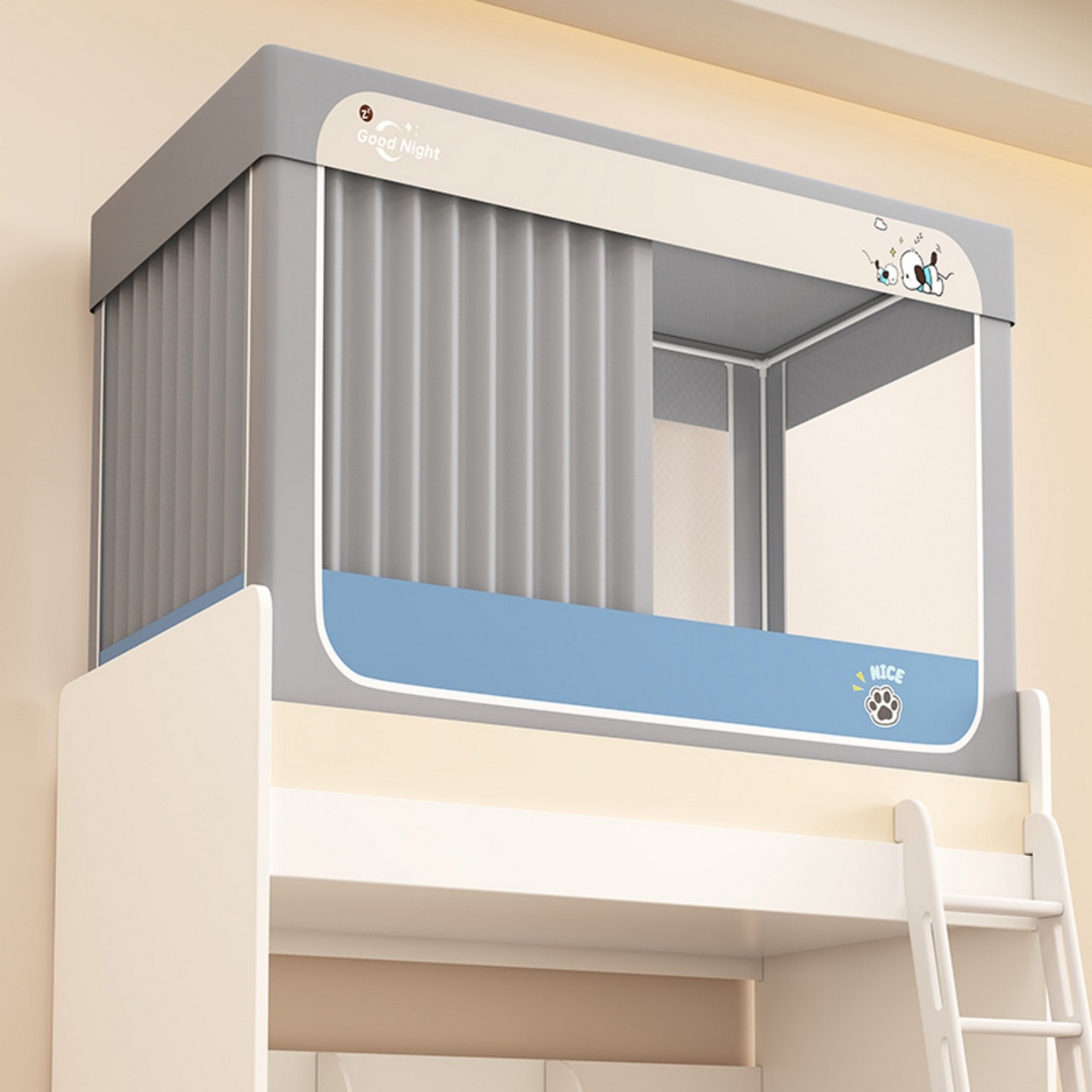 无瑕家居 2025新款强遮光无涂层简约无印良品风拼色学生宿舍全包底蚊帐上下铺床帘ins风全底学生蚊帐 帕恰狗【灰色+深蓝】-回底款