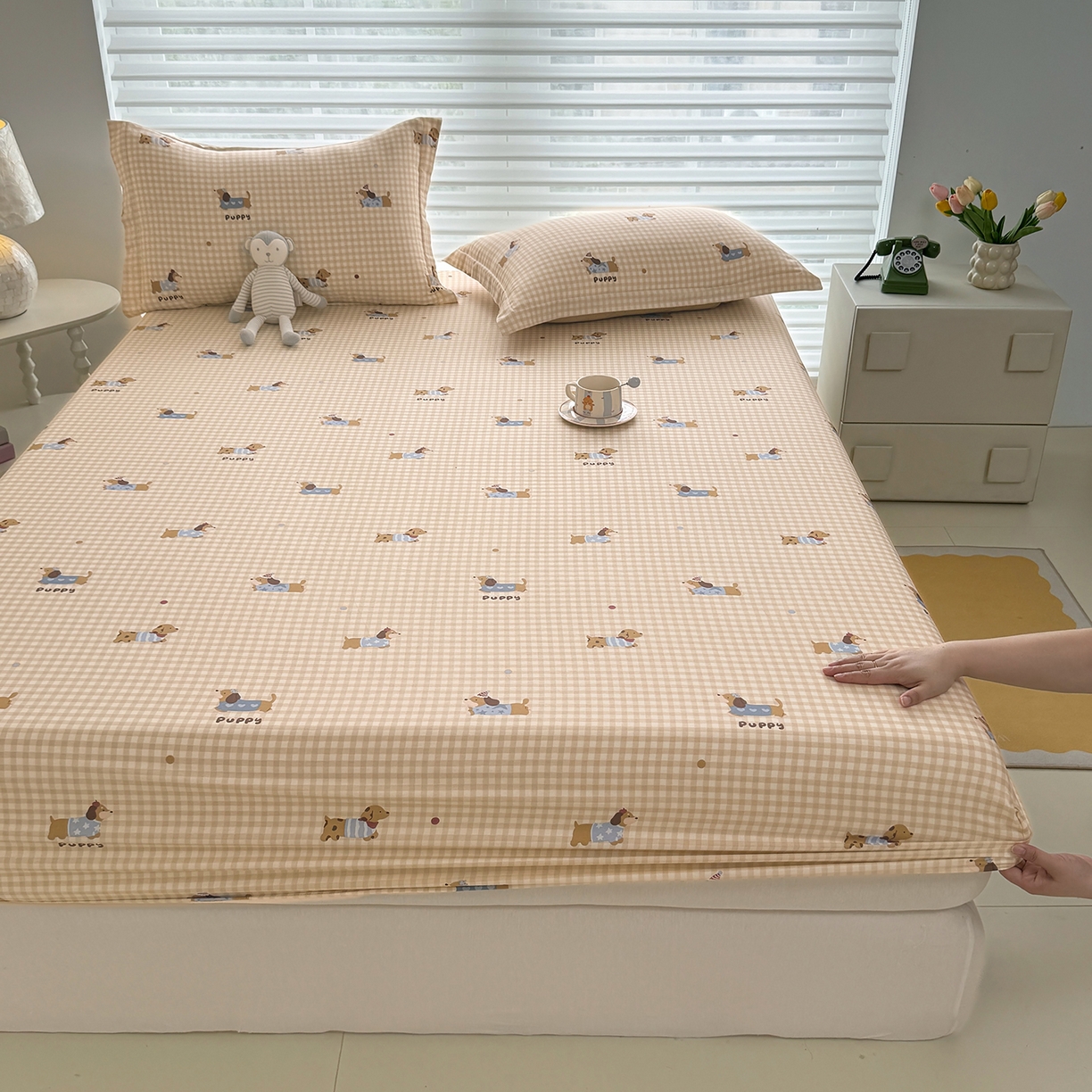 壹贝家纺 2025新款A类印花全棉床笠 俏皮狗