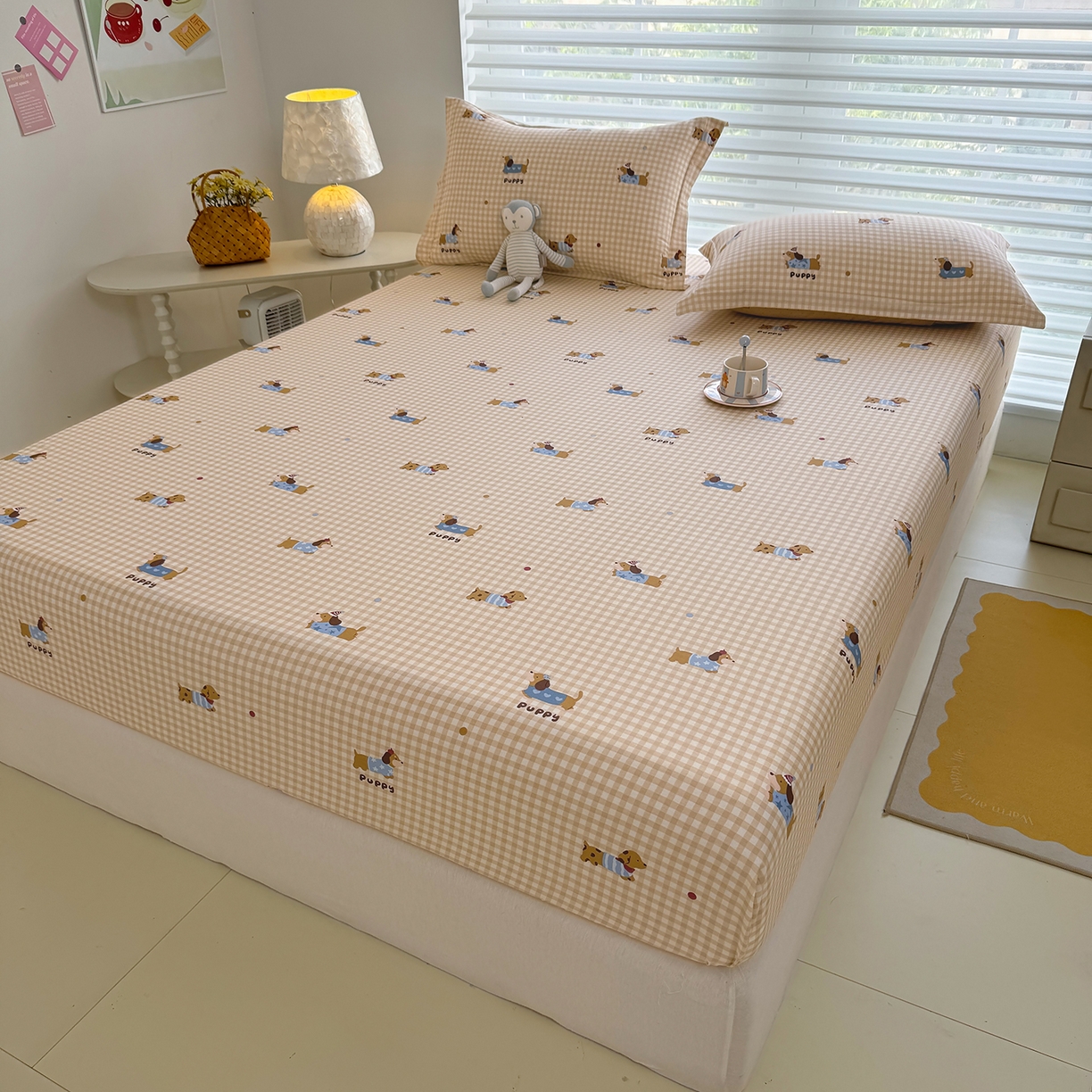 91家纺网 家纺一手货源 找家纺 壹贝家纺 2025新款A类印花全棉床笠 俏皮狗