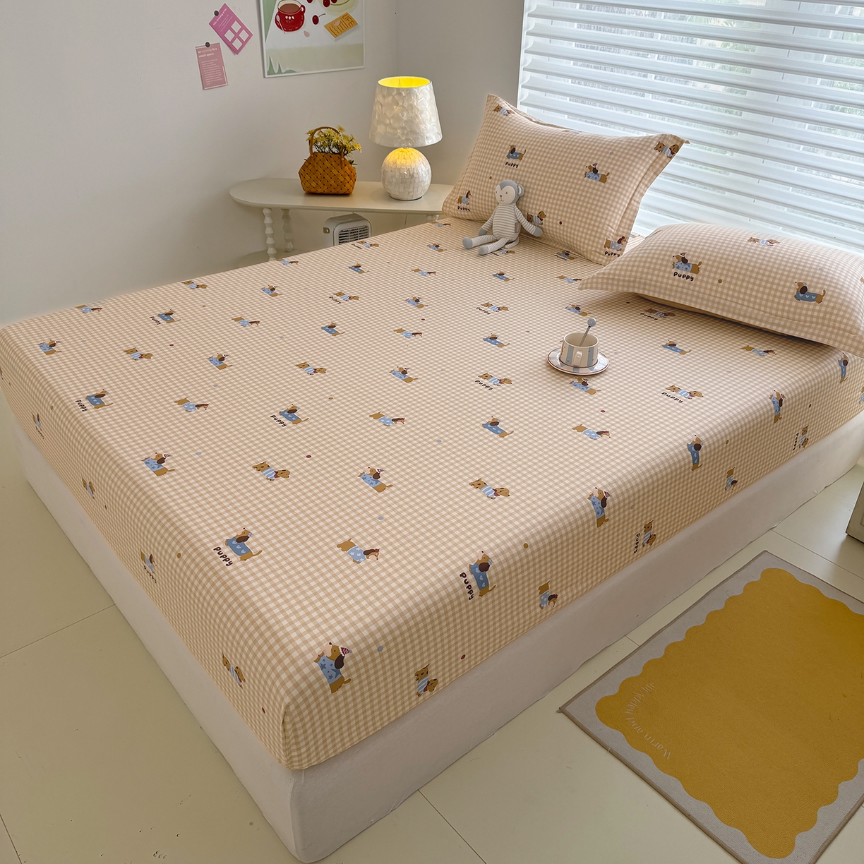 91家纺网 家纺一手货源 找家纺 壹贝家纺 2025新款A类印花全棉床笠 俏皮狗