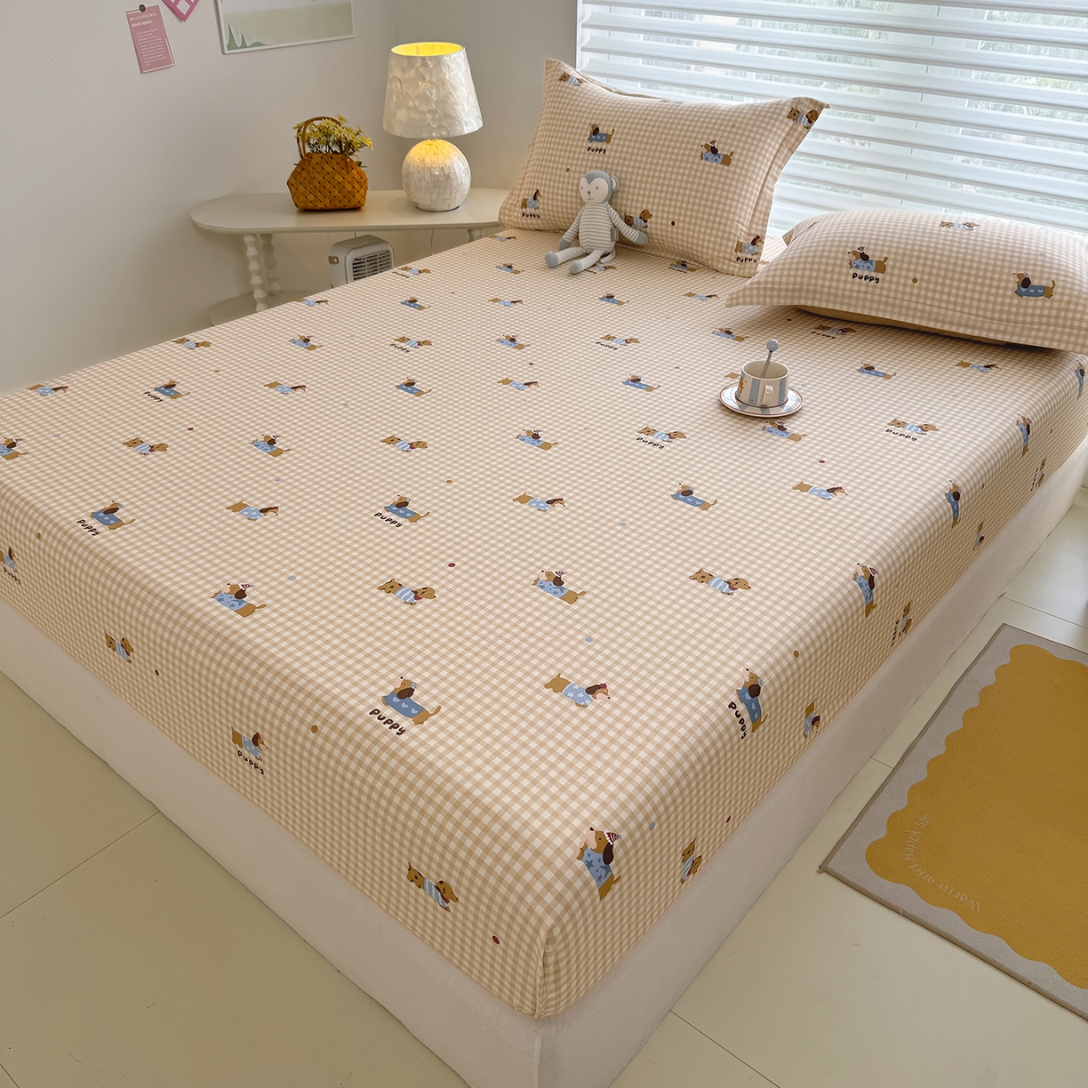 91家纺网 家纺一手货源 找家纺 壹贝家纺 2025新款A类印花全棉床笠 俏皮狗