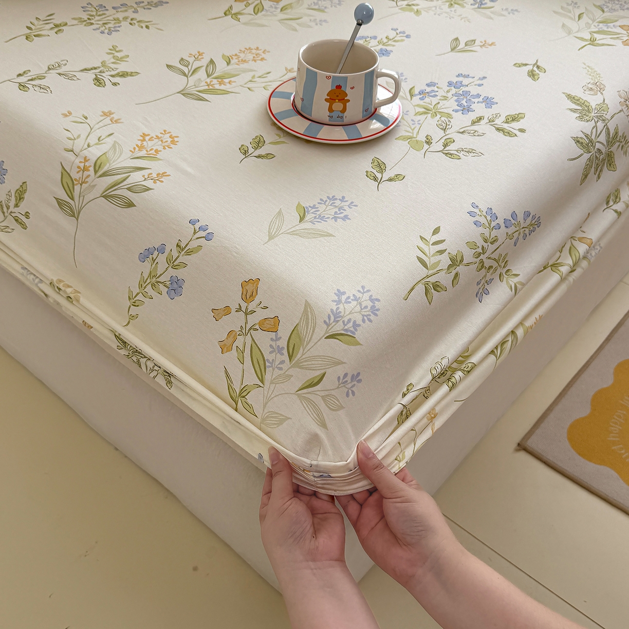 91家纺网 家纺一手货源 找家纺 壹贝家纺 2025新款A类印花全棉床笠 沁园春