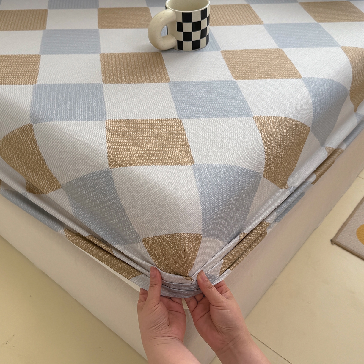 91家纺网 家纺一手货源 找家纺 壹贝家纺 2025新款A类印花全棉床笠 瑞吉斯-黄