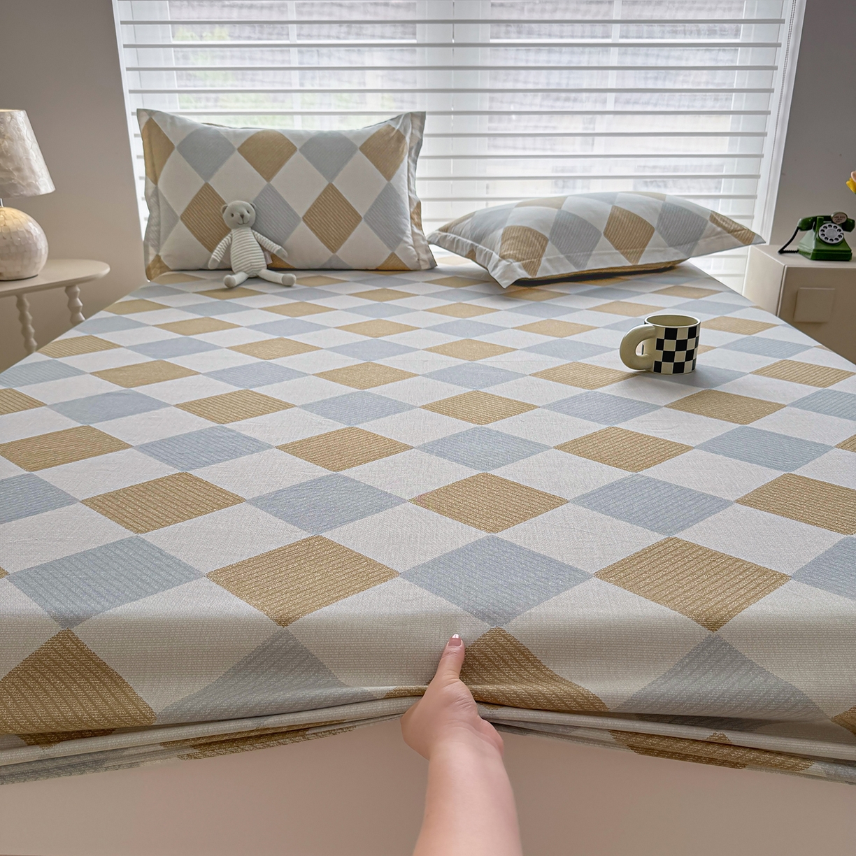 91家纺网 家纺一手货源 找家纺 壹贝家纺 2025新款A类印花全棉床笠 瑞吉斯-黄