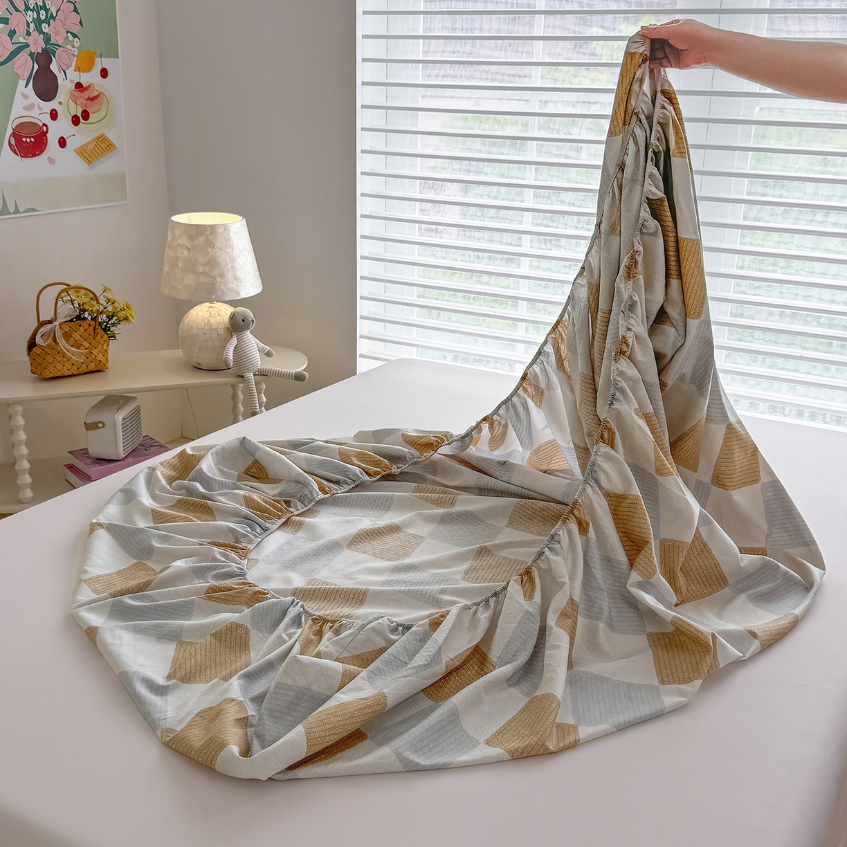 91家纺网 家纺一手货源 找家纺 壹贝家纺 2025新款A类印花全棉床笠 瑞吉斯-黄