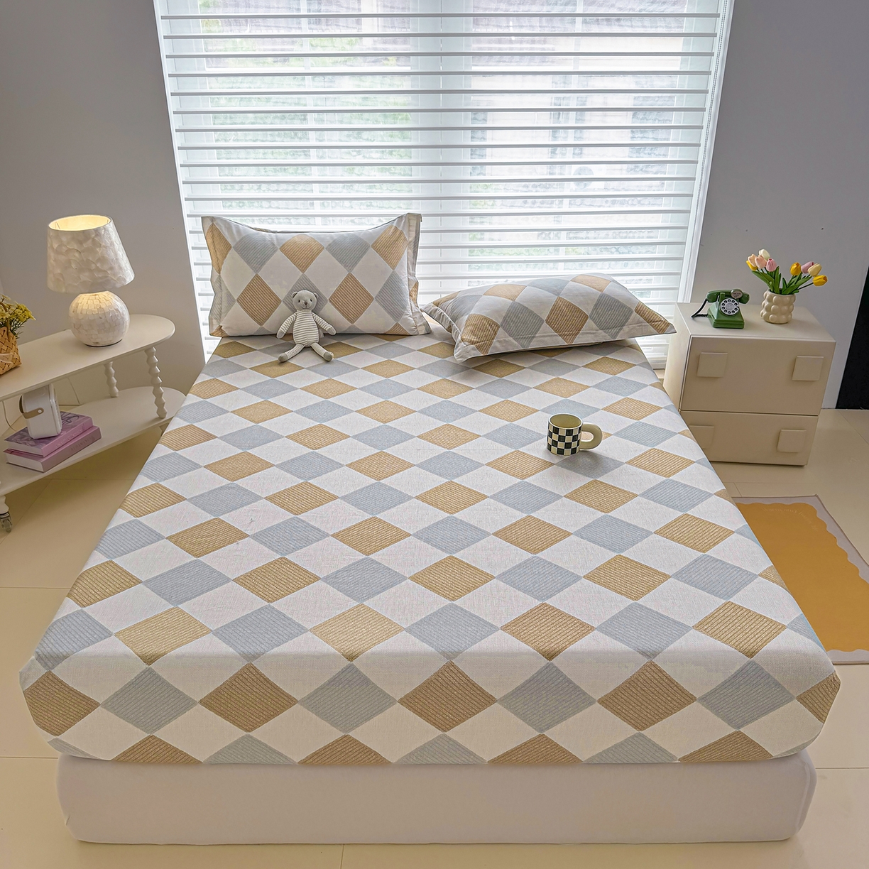 91家纺网 家纺一手货源 找家纺 壹贝家纺 2025新款A类印花全棉床笠 瑞吉斯-黄