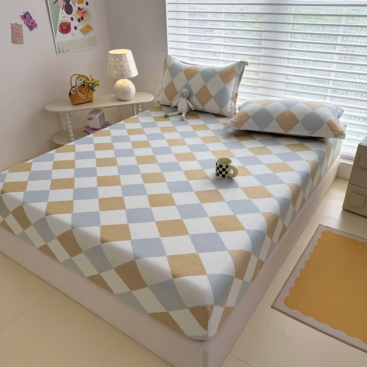 91家纺网 家纺一手货源 找家纺 壹贝家纺 2025新款A类印花全棉床笠 瑞吉斯-黄