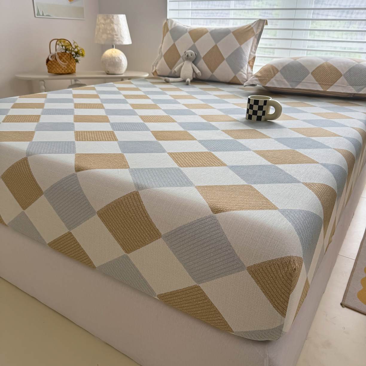 91家纺网 家纺一手货源 找家纺 壹贝家纺 2025新款A类印花全棉床笠 瑞吉斯-黄