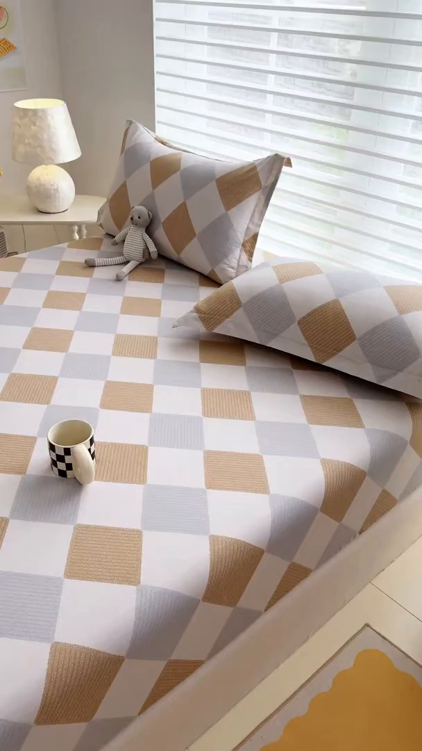 91家纺网 家纺一手货源 找家纺 壹贝家纺 2025新款A类印花全棉床笠 瑞吉斯-黄