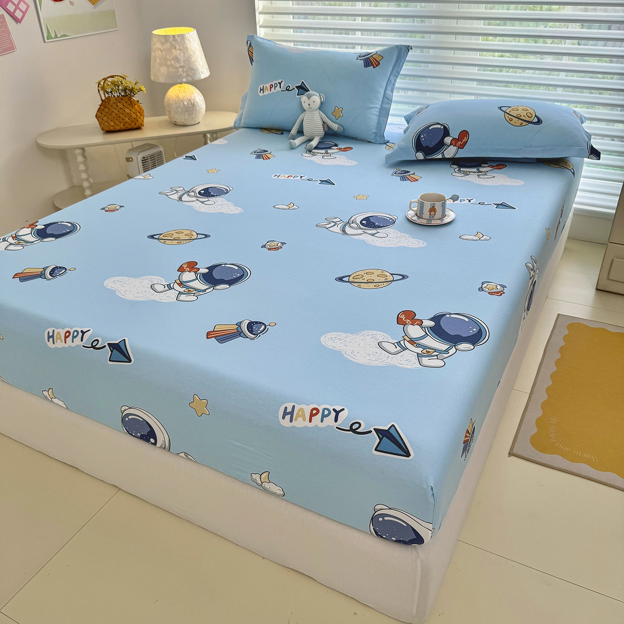 91家纺网 家纺一手货源 找家纺 壹贝家纺 2025新款A类印花全棉床笠 太空奇遇