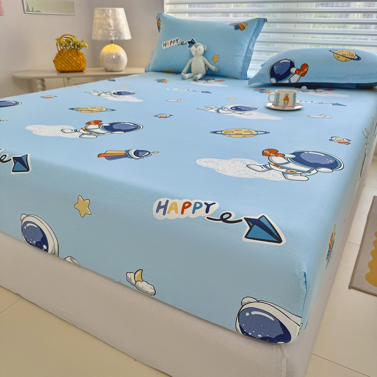 91家纺网 家纺一手货源 找家纺 壹贝家纺 2025新款A类印花全棉床笠 太空奇遇