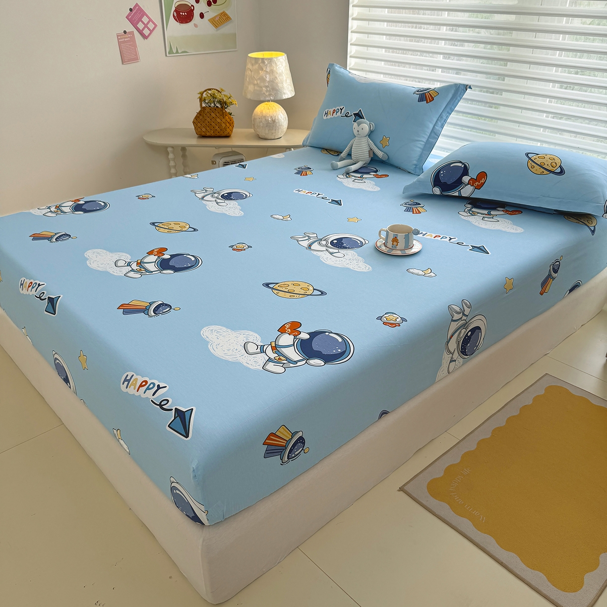 91家纺网 家纺一手货源 找家纺 壹贝家纺 2025新款A类印花全棉床笠 太空奇遇