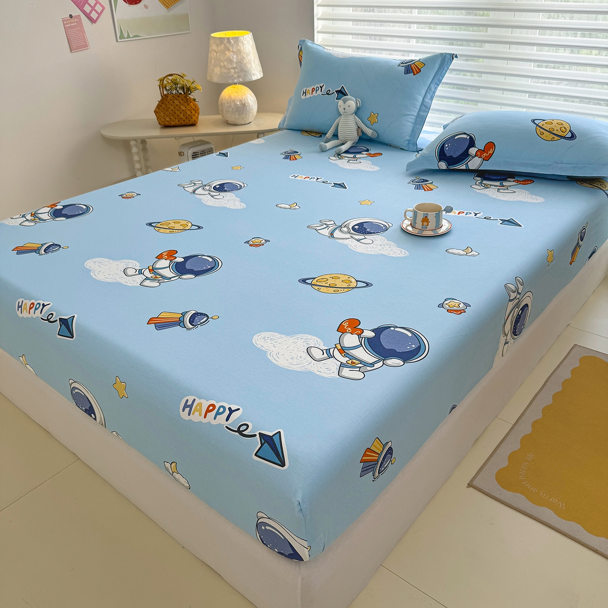 91家纺网 家纺一手货源 找家纺 壹贝家纺 2025新款A类印花全棉床笠 太空奇遇