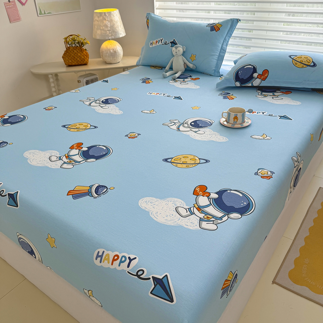 91家纺网 家纺一手货源 找家纺 壹贝家纺 2025新款A类印花全棉床笠 太空奇遇