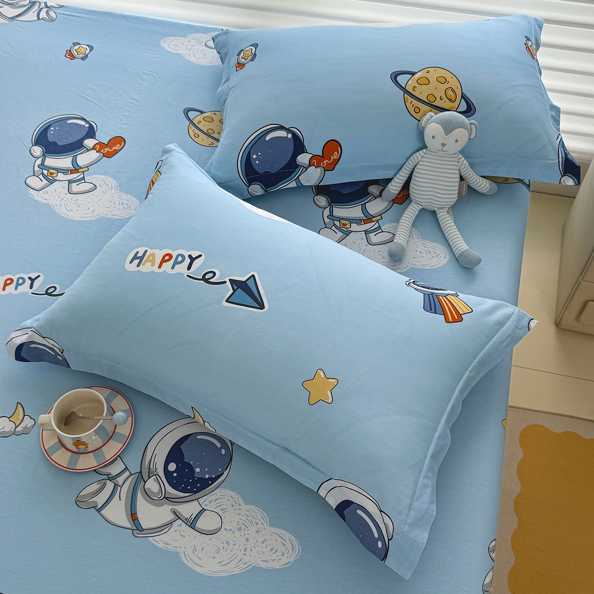 91家纺网 家纺一手货源 找家纺 壹贝家纺 2025新款A类印花全棉床笠 太空奇遇