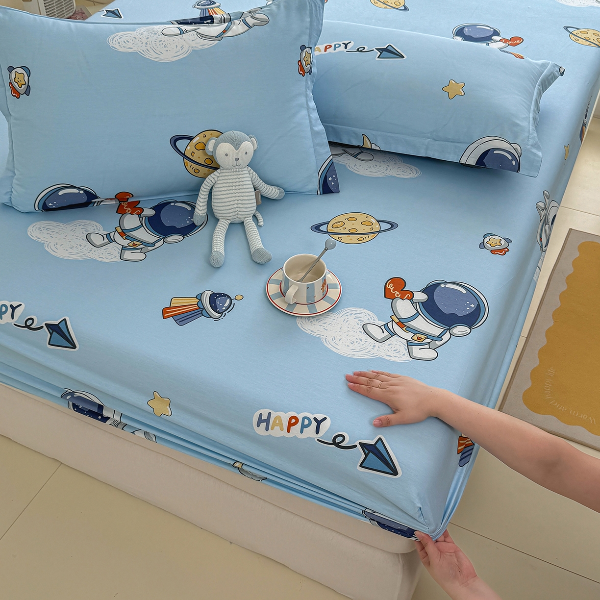 91家纺网 家纺一手货源 找家纺 壹贝家纺 2025新款A类印花全棉床笠 太空奇遇