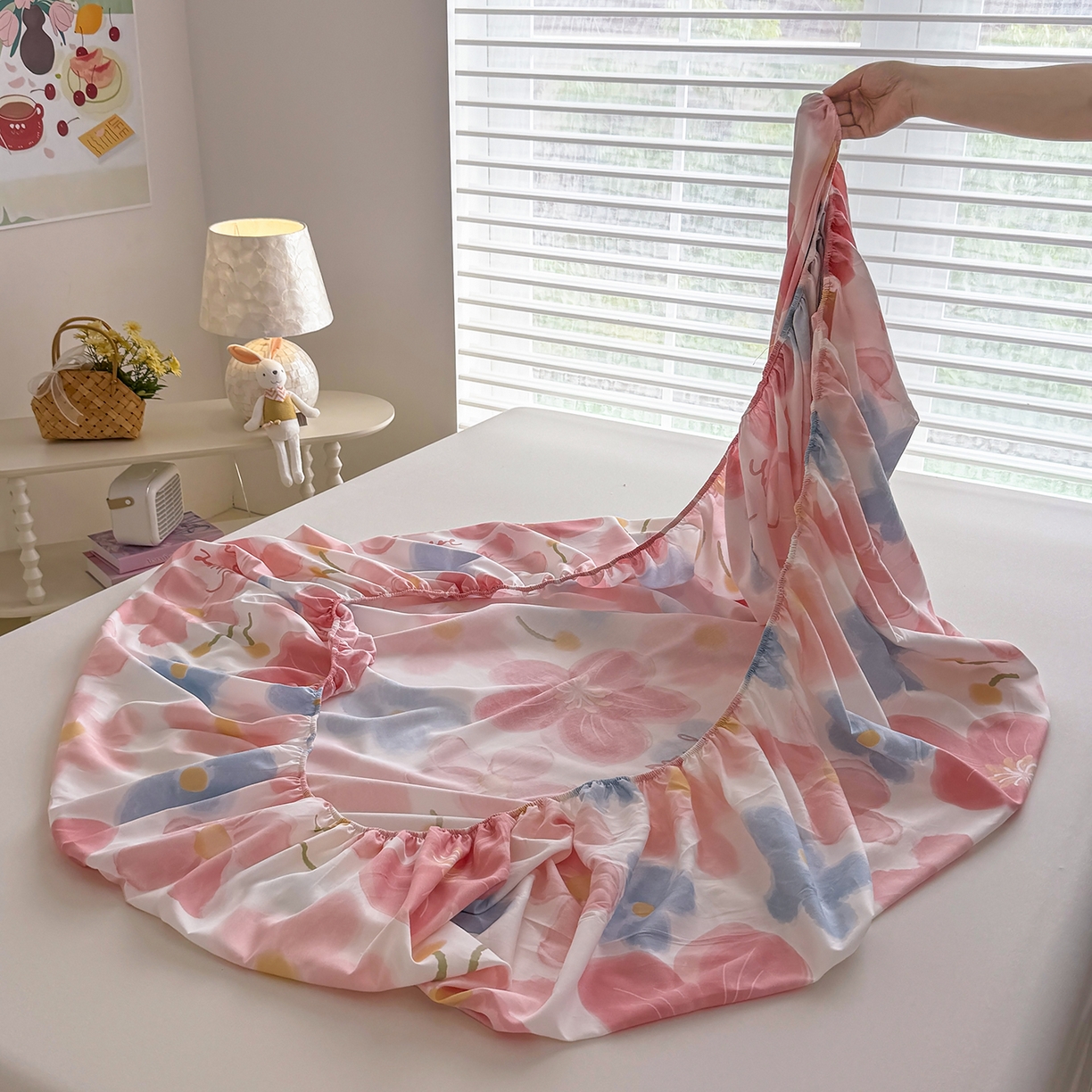 91家纺网 家纺一手货源 找家纺 壹贝家纺 2025新款A类印花全棉床笠 夕颜花开