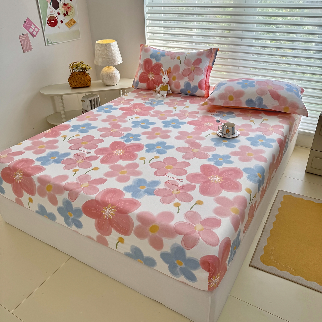 91家纺网 家纺一手货源 找家纺 壹贝家纺 2025新款A类印花全棉床笠 夕颜花开