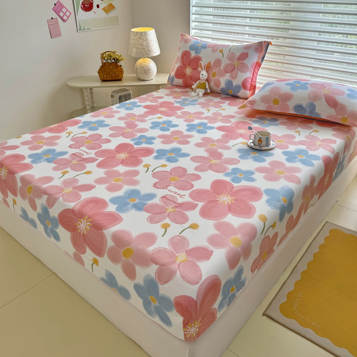 91家纺网 家纺一手货源 找家纺 壹贝家纺 2025新款A类印花全棉床笠 夕颜花开