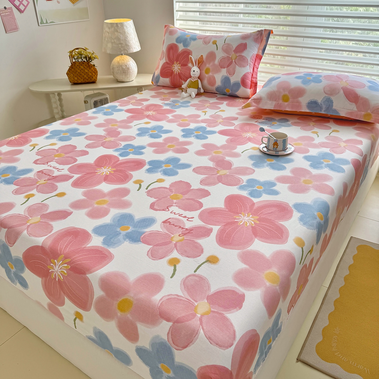 91家纺网 家纺一手货源 找家纺 壹贝家纺 2025新款A类印花全棉床笠 夕颜花开